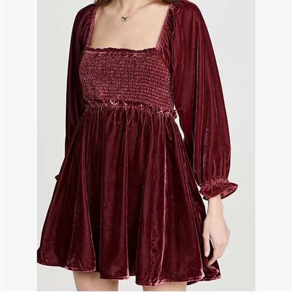 NWTGS Free People Daphne Velvet Mini Dress with Corset Back in Roan Rouge - Picture 12 of 13